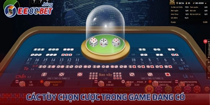 Các tùy chọn cược trong game đang có